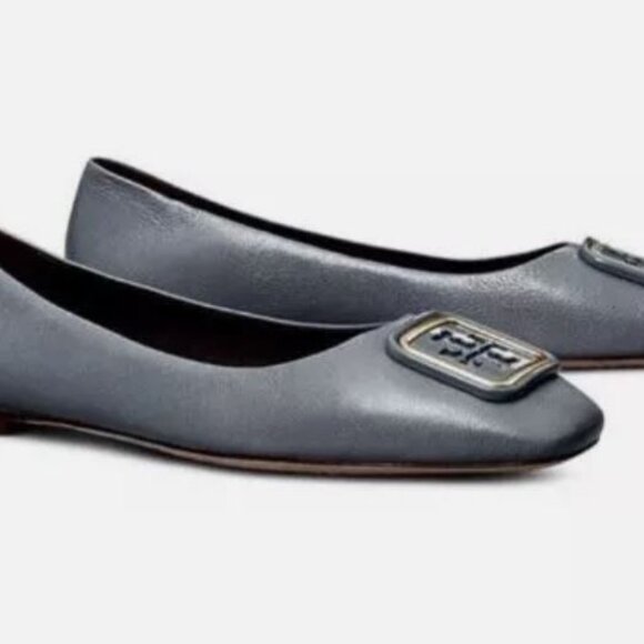 Brand new TORY BURCH Women sz 8 Gray Georgia Slip On Leather Ballet Flats - Picture 2 of 2